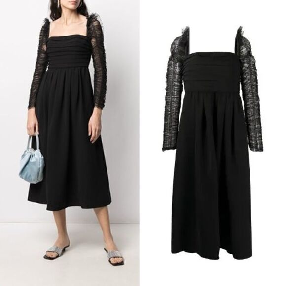 NWT Self-Portrait Crepe Dot Mesh Sleeved Midi Dress - Picture 3 of 16